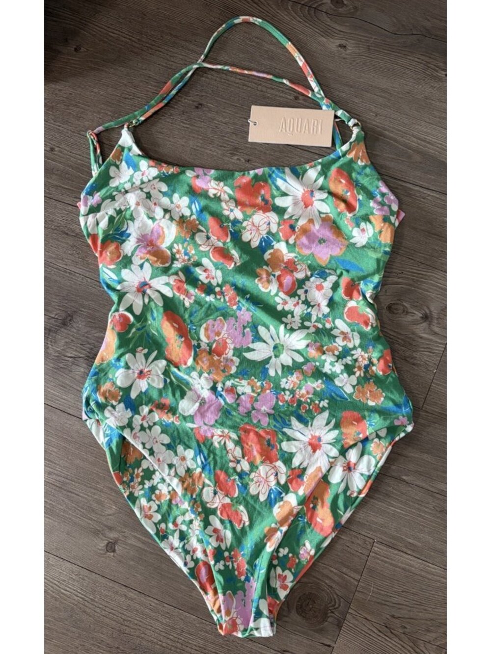 NWT Aquari Women’s One Piece Backless Swimsuit Floral Cute Sz XL